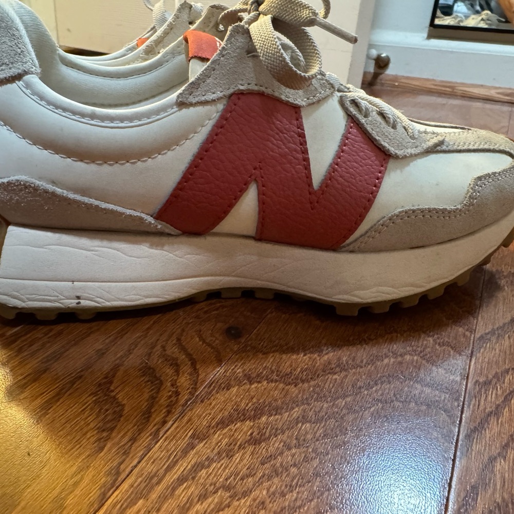 New Balance Beige and Red Athletic Shoes